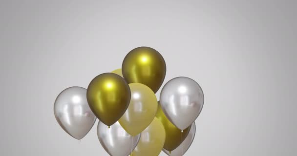 Animace Zlatých Stříbrných Balónků Bílém Pozadí Nový Rok Silvestr Tradice — Stock video