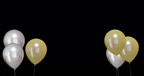 Animace Zlatých Stříbrných Balónů Kopírovacím Prostorem Černém Pozadí Nový Rok — Stock video