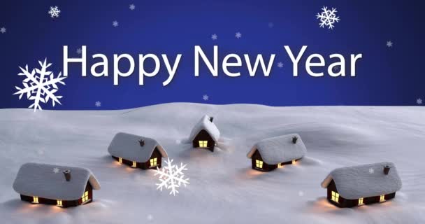 Animație Text Fericit Anul Nou Peste Zăpadă Peisaj Iarnă Anul — Videoclip de stoc