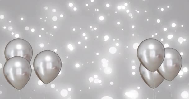 銀バックグラウンド上の銀風船のアニメーション 伝統と祝賀コンセプトデジタル生成ビデオ — ストック動画
