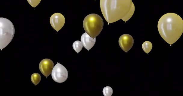 金色和银色气球在黑色背景上的动画 新年前夕 传统和庆祝概念数码制作的视频 — 图库视频影像