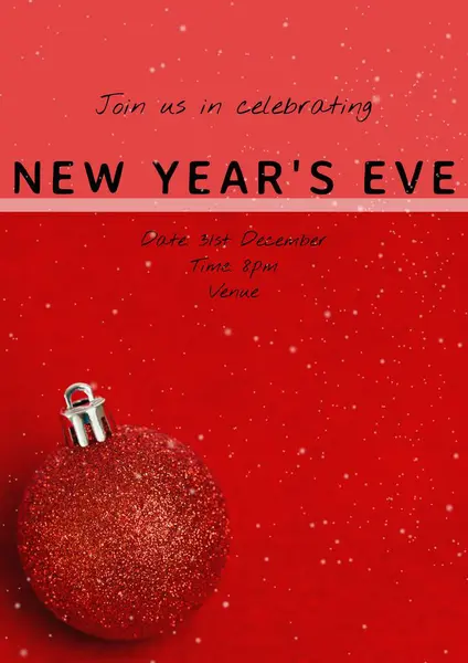 Join Celebrating New Year Eve Party Text Red Bauble Confetti — Stock Photo, Image