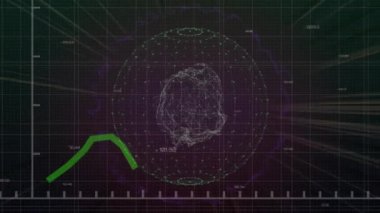 Gri arkaplandaki bağlantı ağının dünya çapında istatistiksel veri işleme animasyonu. Küresel ağ ve iş veri teknolojisi kavramı