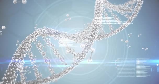 Dna 分子構造 および青い勾配背景に対するデータ処理のアニメーション 医学研究 科学技術コンセプト — ストック動画