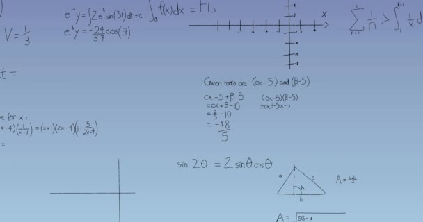 Animazione Equazioni Formule Matematiche Che Galleggiano Sfondo Sfumato Blu Concetto — Video Stock