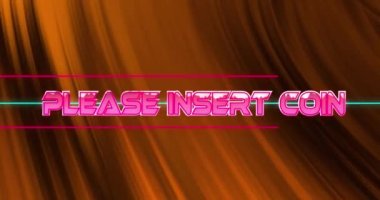 Bozuk para metnini ve turuncu dijital dalgayı kusursuz şekilde yerleştirin. Video oyunu ve eğlence teknolojisi kavramı