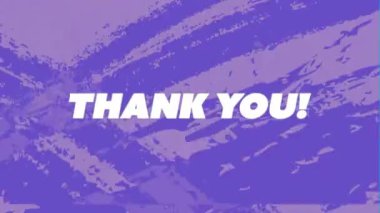 Mor arka plandaki grunge efektinin değişmesi üzerine teşekkür mesajı pankartı animasyonu. Video oyunu ve eğlence teknolojisi kavramı