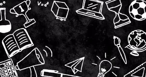 Animatie Van School Concept Iconen Tegen Veranderende Grunge Effect Zwarte — Stockvideo
