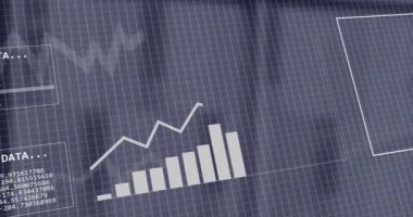 Boş ofise karşı istatistiksel veri işleme arayüzü animasyonu. Bilgisayar arayüzü ve iş teknolojisi kavramı