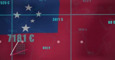 Samoa bayrağı arkaplanı dalgalanmasına karşı istatistiksel veri işleme animasyonu. Vatanseverlik ve iş veri teknolojisi kavramı