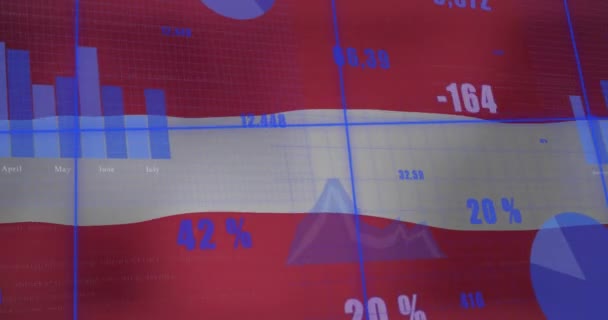 Animation Statistical Data Processing Waving Austria Flag Background Patriotism Business — Stock Video