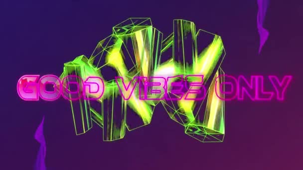 Animación Buenas Vibraciones Solo Banner Texto Sobre Formas Cristal Dorado — Vídeos de Stock