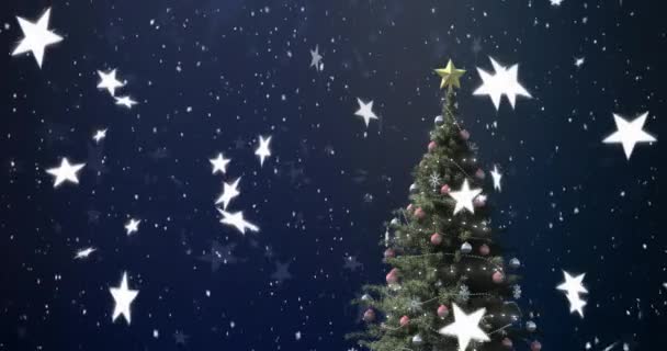 Animation Von Sternen Und Schnee Die Über Frohe Feiertage Fallen — Stockvideo