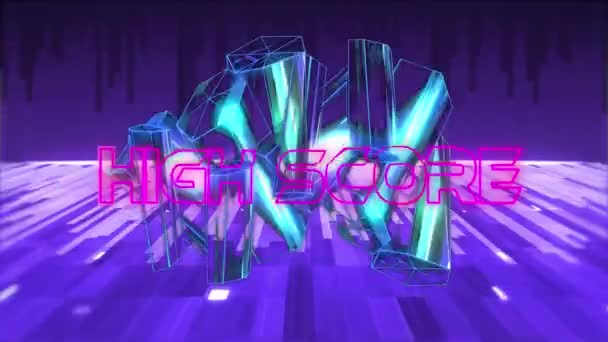 Animatie Van Hoge Score Tekst Banner Roze Kristallen Vormen Lichte — Stockvideo