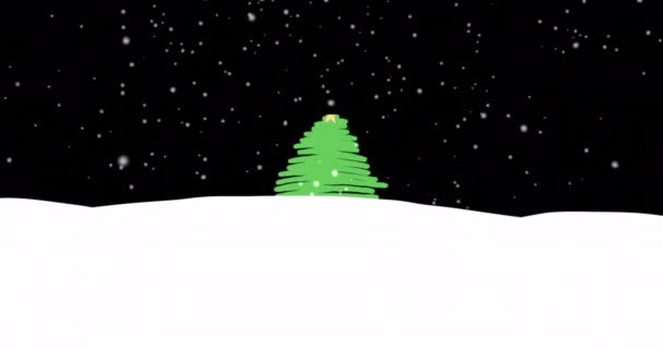 Animation Des Schneefalls Frohen Feiertagen Textbanner Und Weihnachtsbaum Symbol Auf — Stockvideo