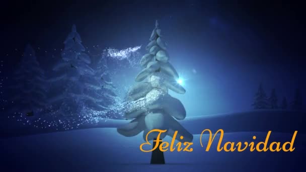 Animação Texto Navidad Feliz Estrela Cadente Girando Sobre Árvore Natal — Vídeo de Stock