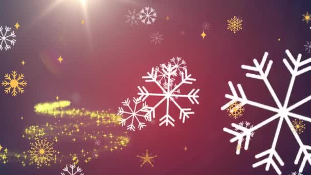 Animatie Van Sneeuwvlokken Vallen Vallende Ster Vormen Een Kerstboom Tegen — Stockvideo