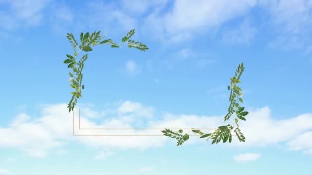 Animação Moldura Retangular Design Floral Com Espaço Cópia Contra Nuvens — Vídeo de Stock