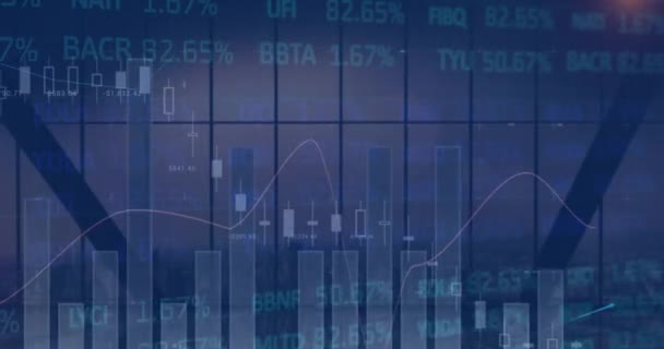 Animazione Statistica Elaborazione Dei Dati Del Mercato Azionario Contro Vista — Video Stock