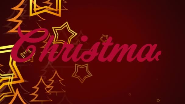 Анімація Зірок Різдвяних Ялинкових Іконок Плавають Над Різдвяним Текстовим Банером — стокове відео