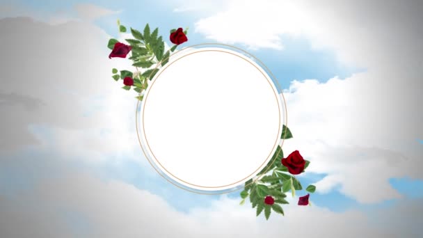 Анімація Квіткового Дизайну Круглої Рамки Копіювальним Простором Проти Хмар Блакитному — стокове відео