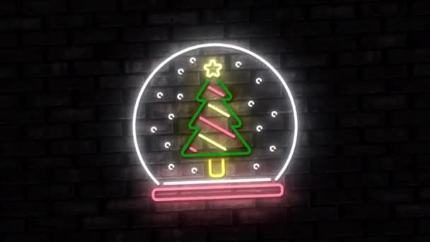 Animatie Van Verlichte Kerstboom Stippen Cirkel Tegen Bakstenen Muur Digitaal — Stockvideo