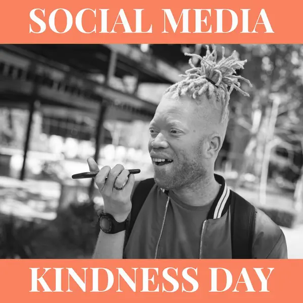Composite Social Media Kindness Day Text African American Albino Man — Φωτογραφία Αρχείου