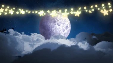 Noel Baba kızağı üzerinde mutlu ışık animasyonu. Noel, kış, gelenek ve kutlama konsepti dijital olarak oluşturulmuş video.