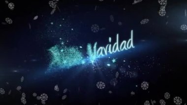 Felix Navidad 'ın mavi arka plandan düşen mesaj ve kar tanelerinin animasyonu. Noel, kış, kutlama ve geleneksel konsept dijital olarak oluşturulmuş video.