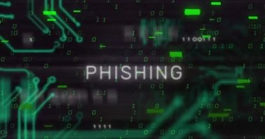 İkili kodlama veri işleme ve mikroişlemci bağlantıları üzerine sahte metin afişi animasyonu. Bilgisayar arayüzü ve siber güvenlik teknolojisi kavramı