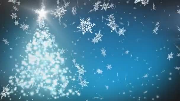 파란색 배경에 크리스마스 떨어지는 크리스마스 눈송이의 애니메이션 크리스마스 디지털 방식으로 — 비디오