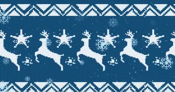Κινούμενα Σχέδια Νιφάδων Χιονιού Χριστουγεννιάτικο Παραδοσιακό Μοτίβο Μπλε Φόντο Χριστουγεννιάτικη — Αρχείο Βίντεο