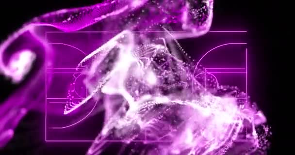 Анимирование Фиолетовой Цифровой Волны Над Расположением Баскетбольной Площадки Черном Фоне — стоковое видео