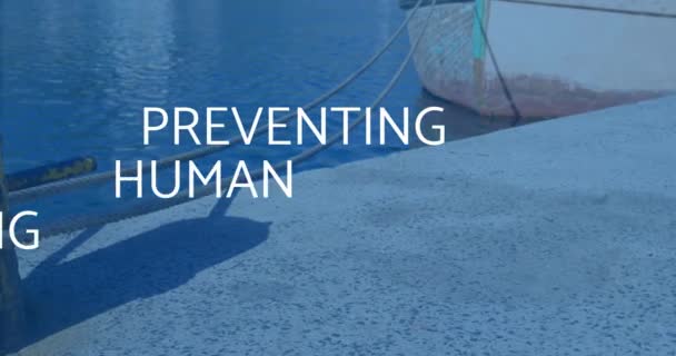 Animation Human Trafficking Awareness Text Boat Human Trafficking Awareness Day — Stock Video