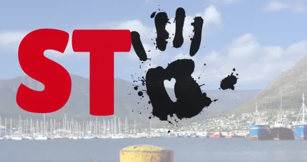 Animation För Att Stoppa Människohandel Text Över Stadsbilden Människohandelsdagen Koncept — Stockvideo