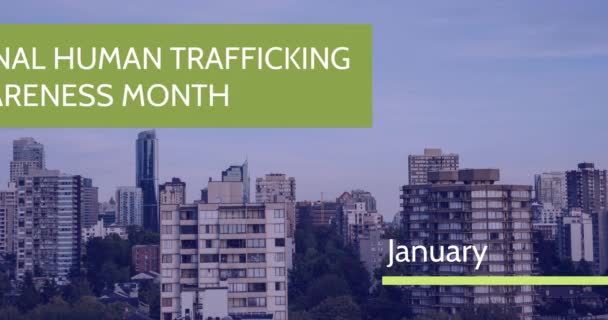 Animation Human Trafficking Awareness Text Cityscape Human Trafficking Awareness Day — Stock Video