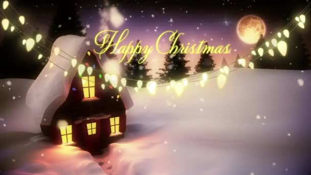 Animation Fröhlicher Weihnachtstexte Über Winterlicher Landschaft Weihnachten Winter Tradition Und — Stockvideo