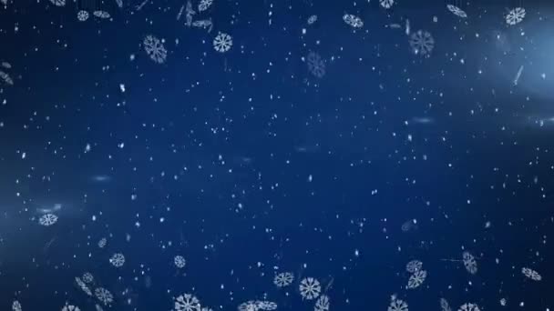 Animación Copos Nieve Navideños Cayendo Sobre Fondo Azul Navidad Invierno — Vídeo de stock