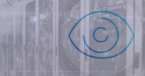 Animação Scanner Retina Ocular Rede Conexões Contra Sala Servidor Computador — Vídeo de Stock