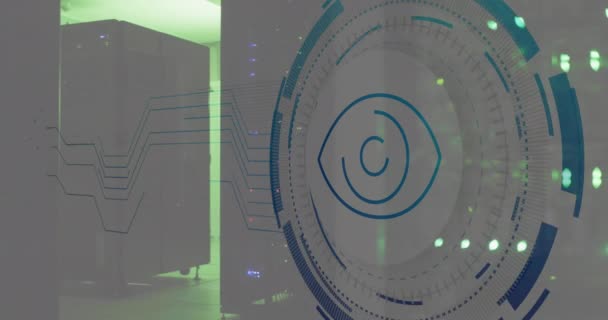 Анимация Сканера Сетчатки Глаза Микропроцессорных Соединений Компьютерной Серверной Концепция Кибербезопасности — стоковое видео
