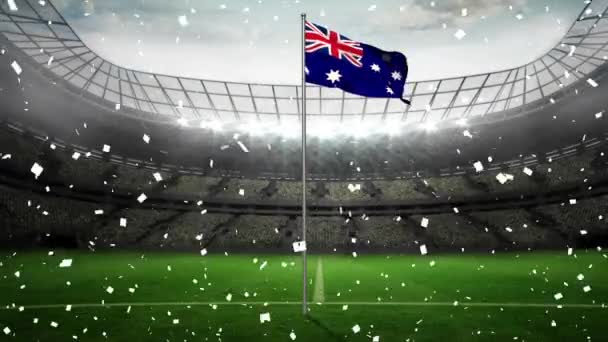 Animation Confettis Tombant Sur Drapeau Australien Agitant Contre Stade Sportif — Video