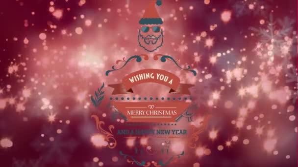 Animation Christmas Greetings Santa Claus Sleigh Reindeer Snow Falling Christmas — Stock Video