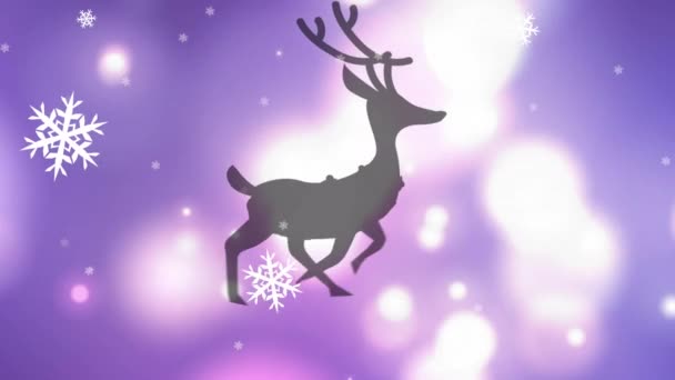 Animazione Fiocchi Neve Natale Che Cadono Sopra Renne Sfondo Blu Video Stock