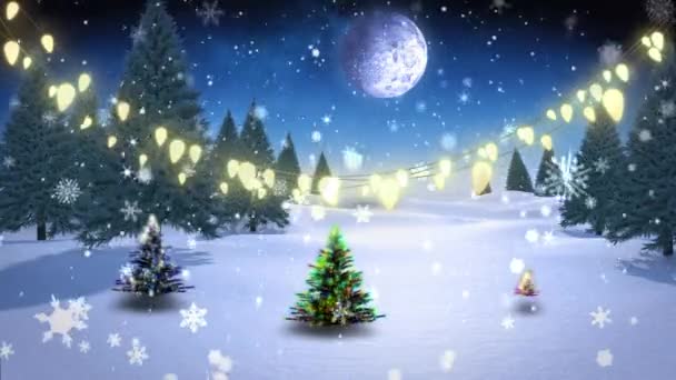 Yılbaşı Ağacı Kış Manzarasında Yağan Karın Animasyonu Noel Kış Gelenek — Stok video