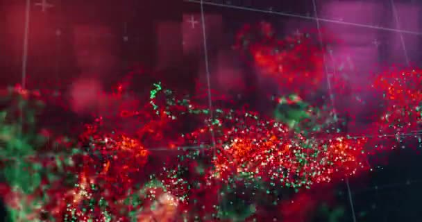 Animation Onde Numérique Rouge Verte Sur Des Formes Carrées Violettes — Video
