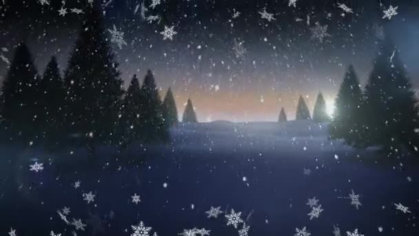 Animation Flocons Neige Noël Tombant Sur Fond Paysage Hiver Noël — Video