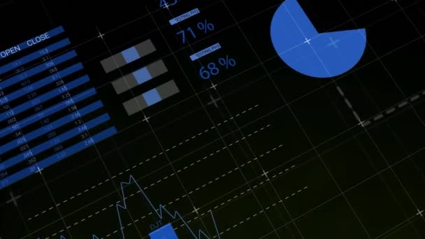 Animación Del Procesamiento Datos Estadísticos Sobre Fondo Negro Interfaz Informática — Vídeos de Stock
