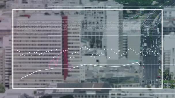 Animação Interface Com Processamento Dados Estatísticos Contra Visão Aérea Tráfego — Vídeo de Stock