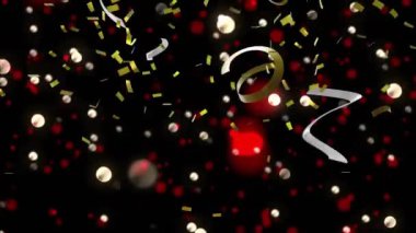 Parti flamalarının animasyonu ve siyah arka plandaki lekeler. Yeni yıl, yeni yıl arifesi, parti, kutlama ve geleneksel konsept dijital olarak oluşturulmuş video.