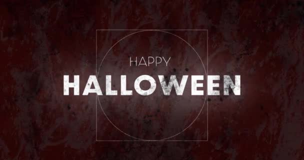 ハッピーハロウィーンのテキストバナーをグレーのグラウンジの背景に対する幾何学的な形状の上にアニメーション ハロウィーンの休日とお祝いのコンセプト — ストック動画